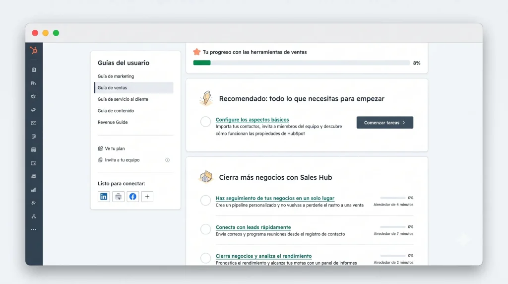 Ejemplo de panel de CRM mostrando gestión de contactos y ventas