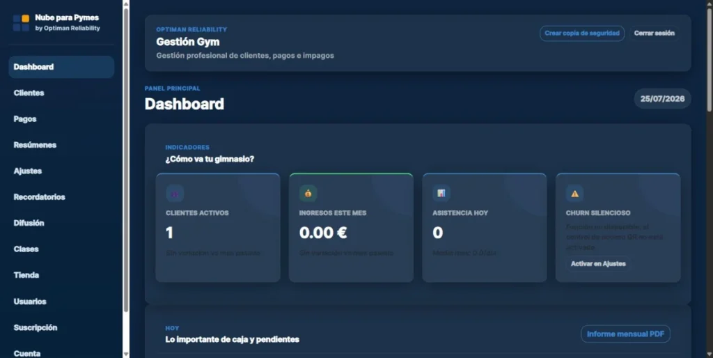 Panel de gesti&oacute;n de membres&iacute;as de un gimnasio