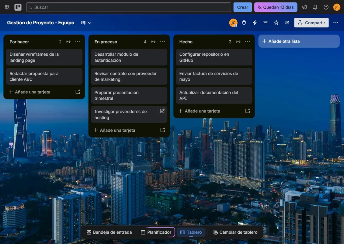 Tablero de Trello para un freelancer